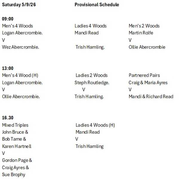 schedule for saturday competition.