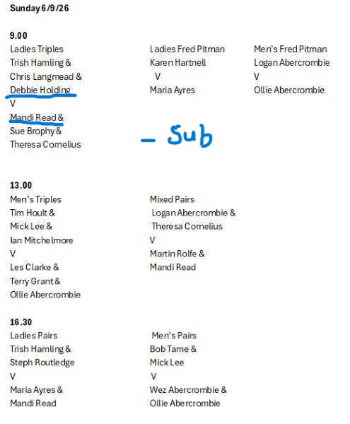 schedule for saturday competition.