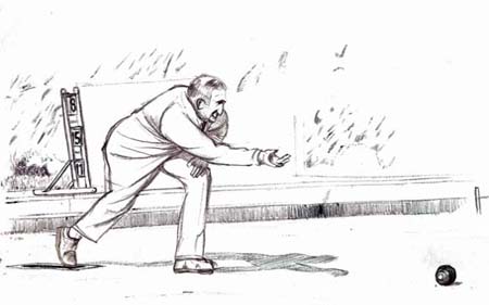 Sketch of a bowler in action