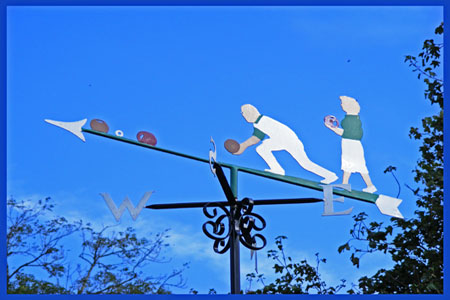 weathervane, a bowler bowling in wind direction