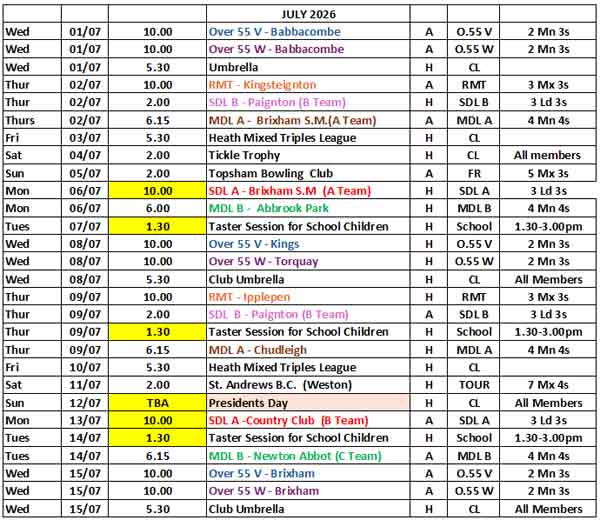 The July fixtures image part 1