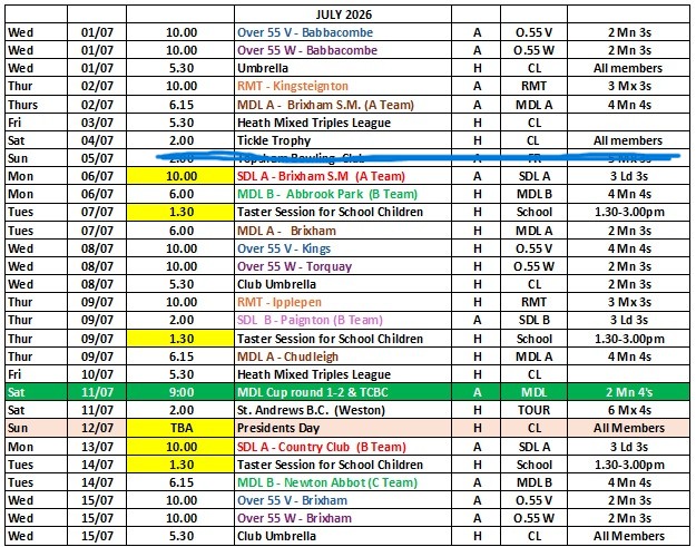 The July fixtures image part 1