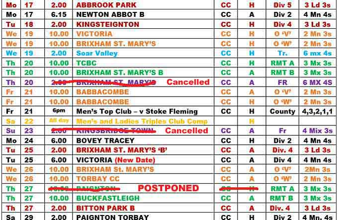 The June Fixture list part 2 image