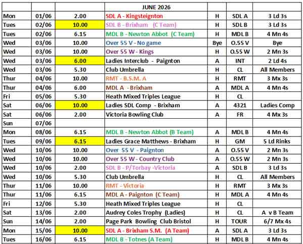 The June Fixture list part 1 image