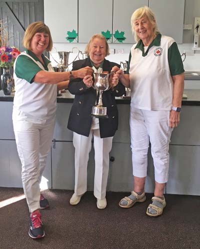 Ladies pairs Champions receiving their trophies