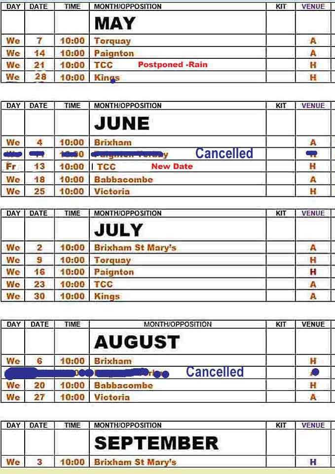 V division fixture list