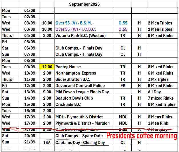 September fixture list