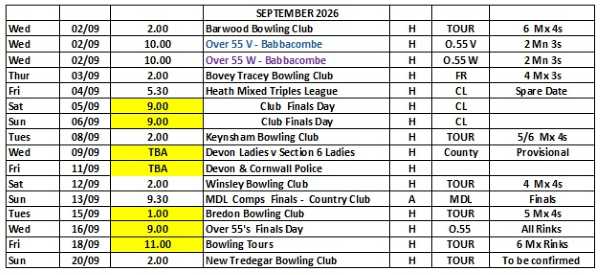 September fixture list